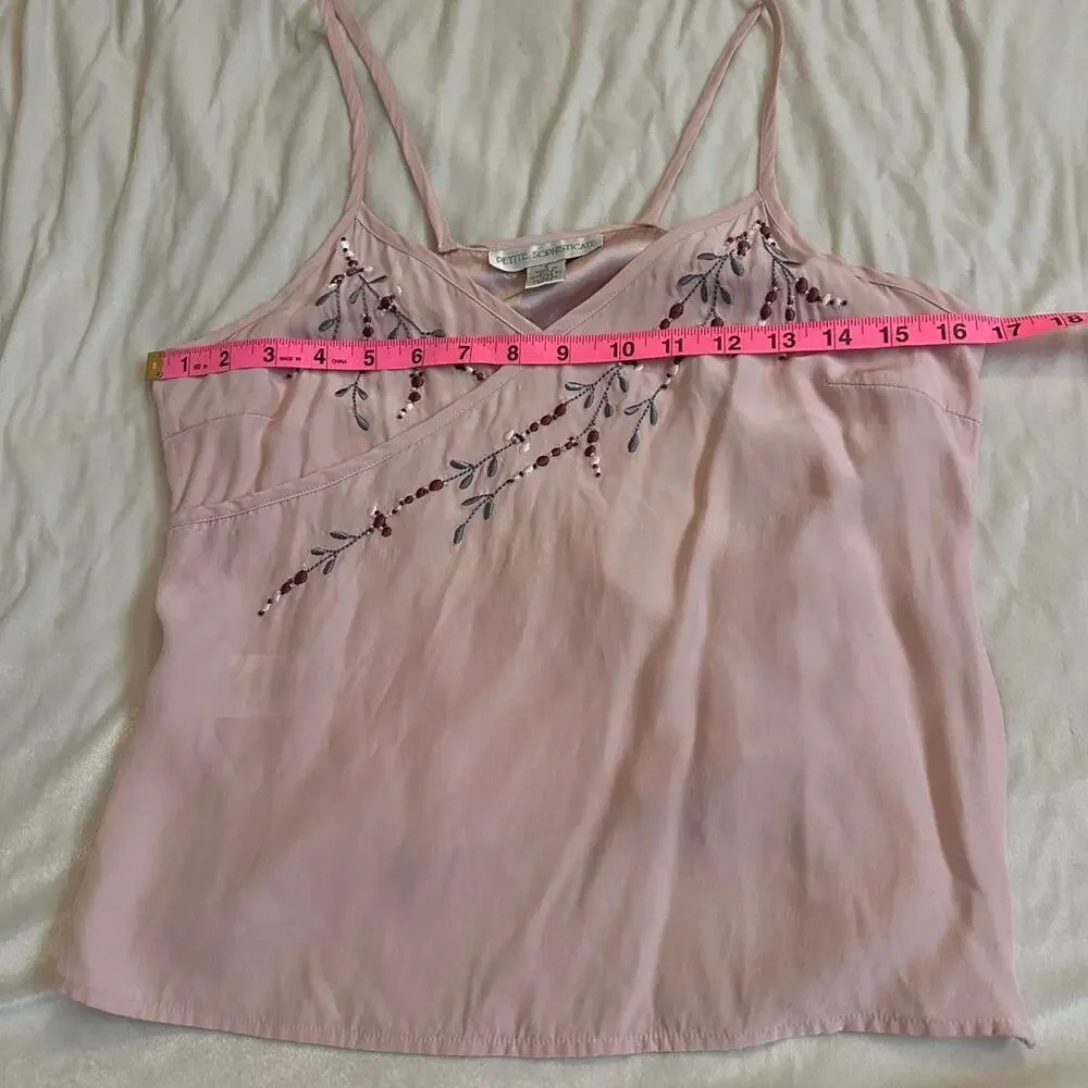 Vintage 90s Silk Pink embroidered beaded Cami Top - Picture 7 of 8